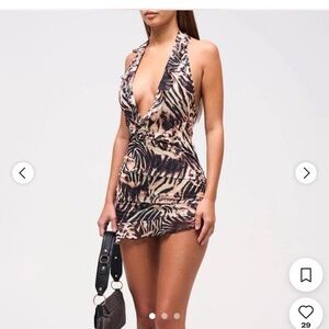 Chic Zebra Print Halter Mini Dress